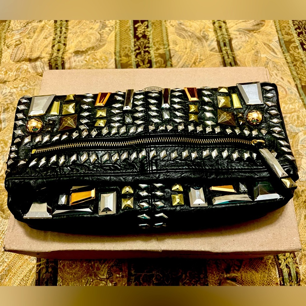 Studded Black Leather Clutch